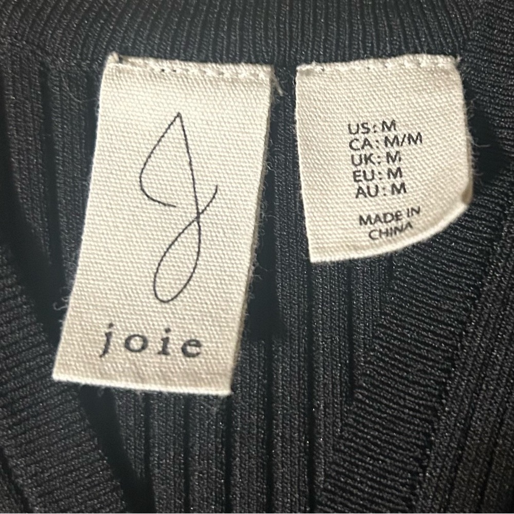 Joie Black Ribbed Knit Poplin Mini Dress Fit & Flare Sleeveless Size M - Picture 2 of 8